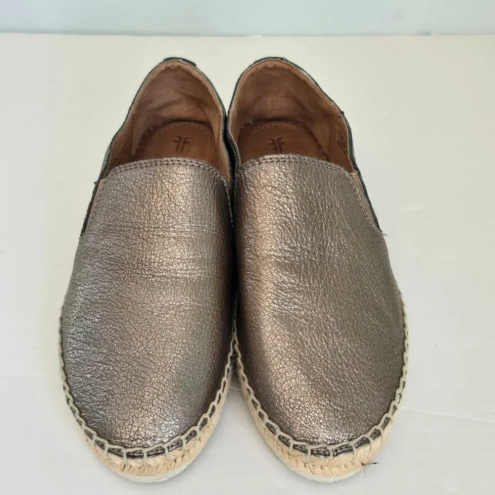 Frye Isbel Leather Espadrilles Women's 5.5M Metallic Gold Silver Summer Boho